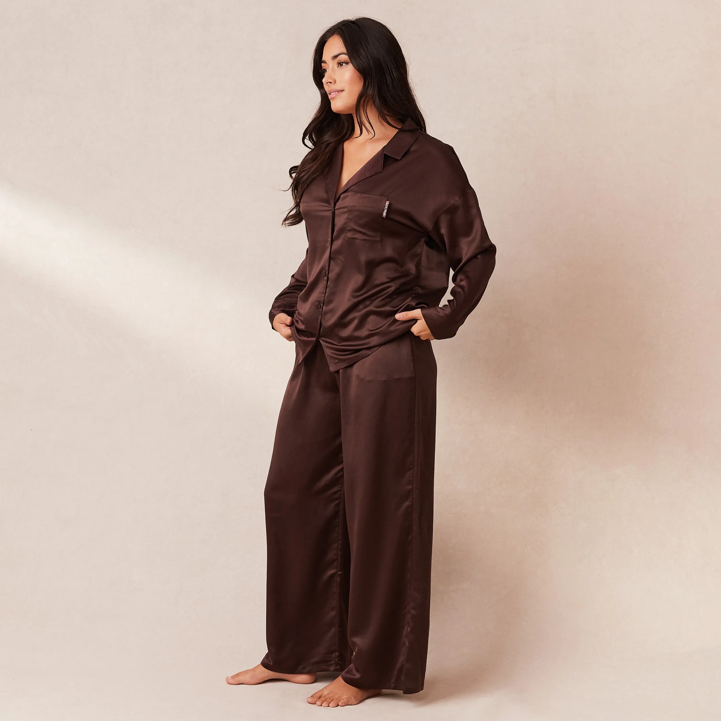 Lounge Underwear Pyjamasset<Classic Satin Pyjamabyxor - Choklad