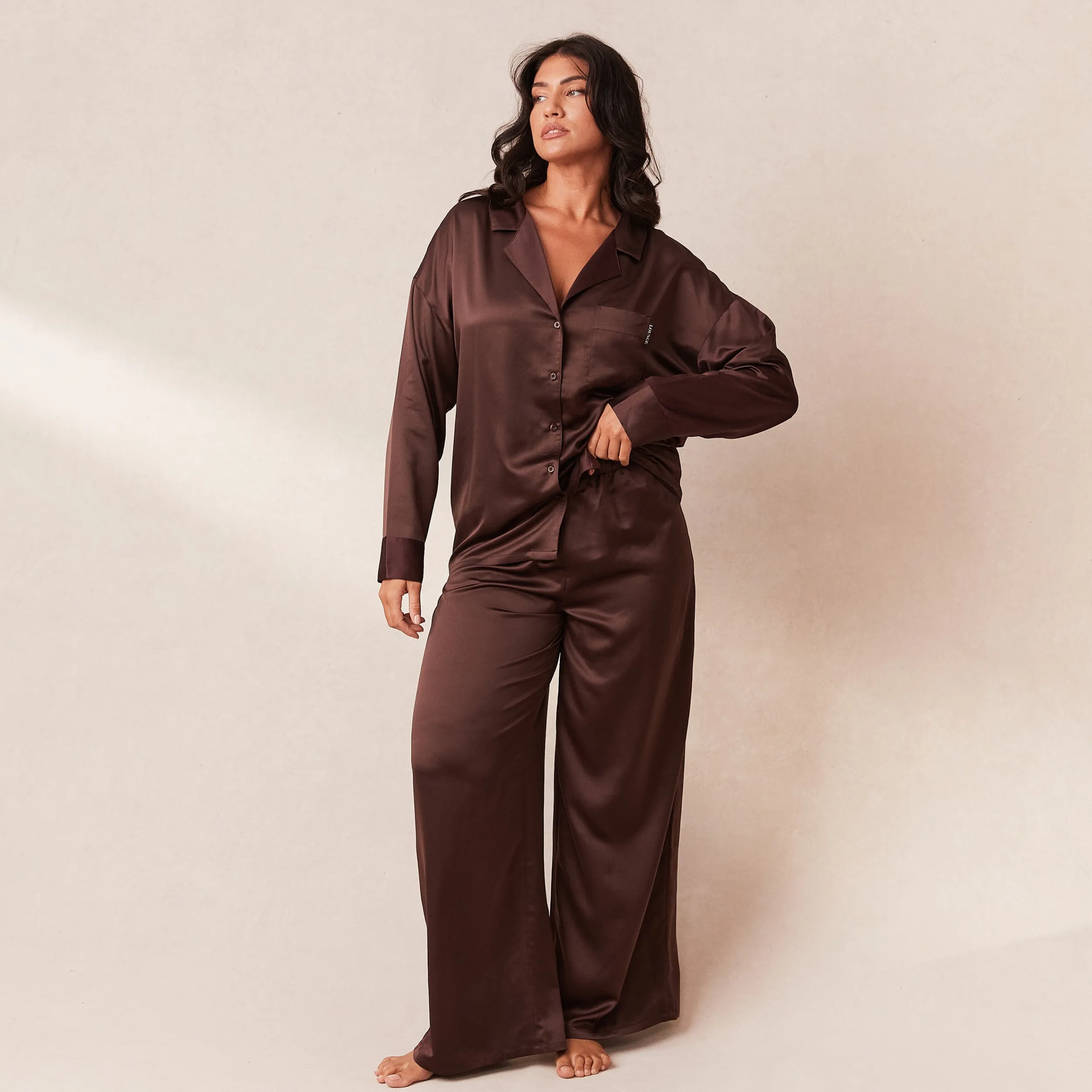 Lounge Underwear Pyjamasset<Classic Satin Pyjamabyxor - Choklad