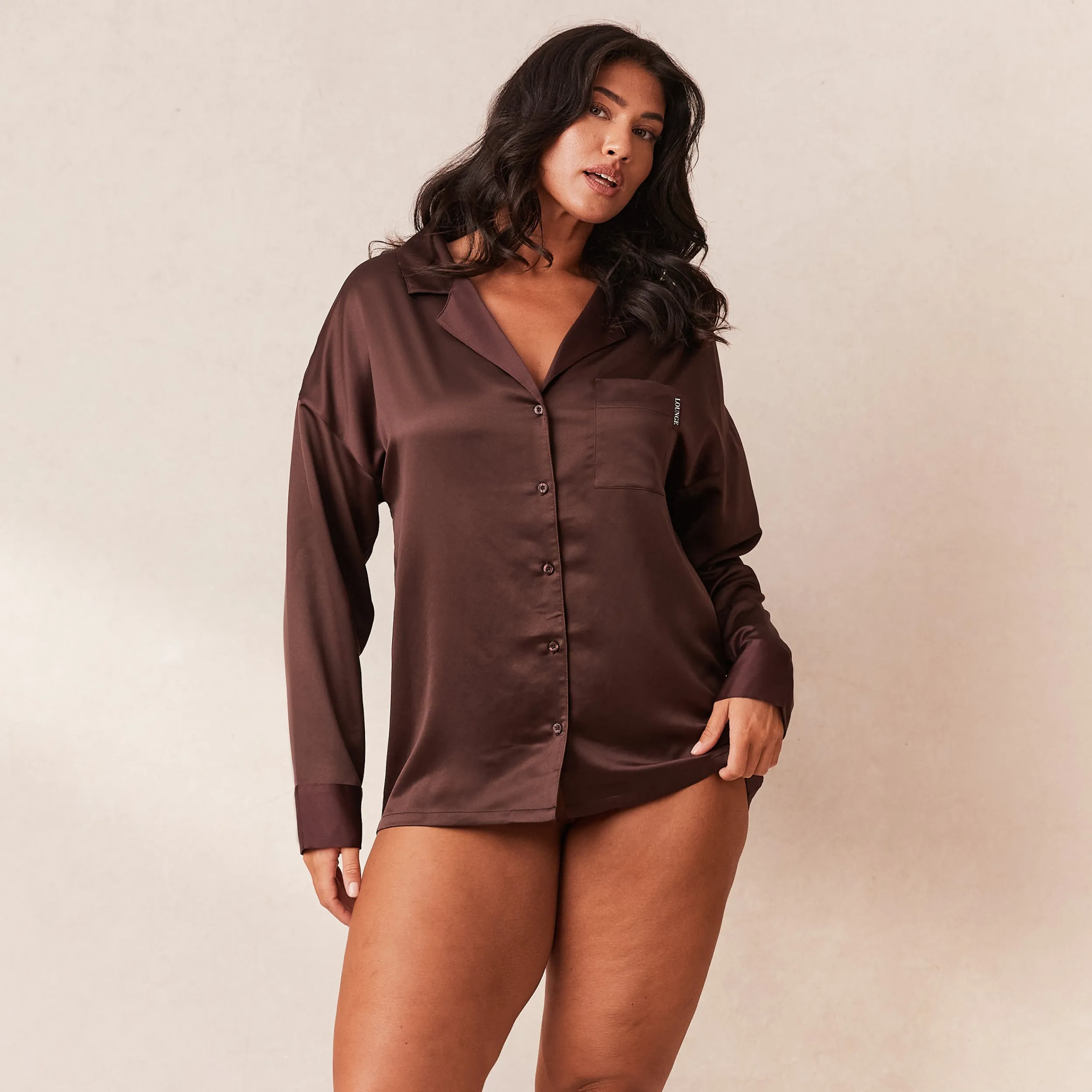 Lounge Underwear Pyjamasset | Pyjamastoppar<Classic Satin Pyjamaskjorta - Choklad