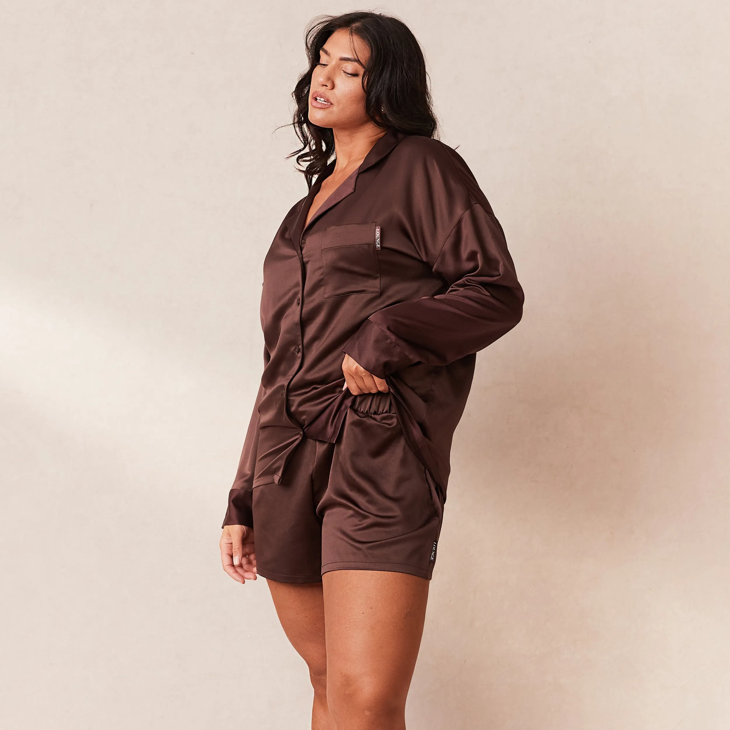 Lounge Underwear Pyjamasset | Pyjamastoppar<Classic Satin Pyjamaskjorta - Choklad