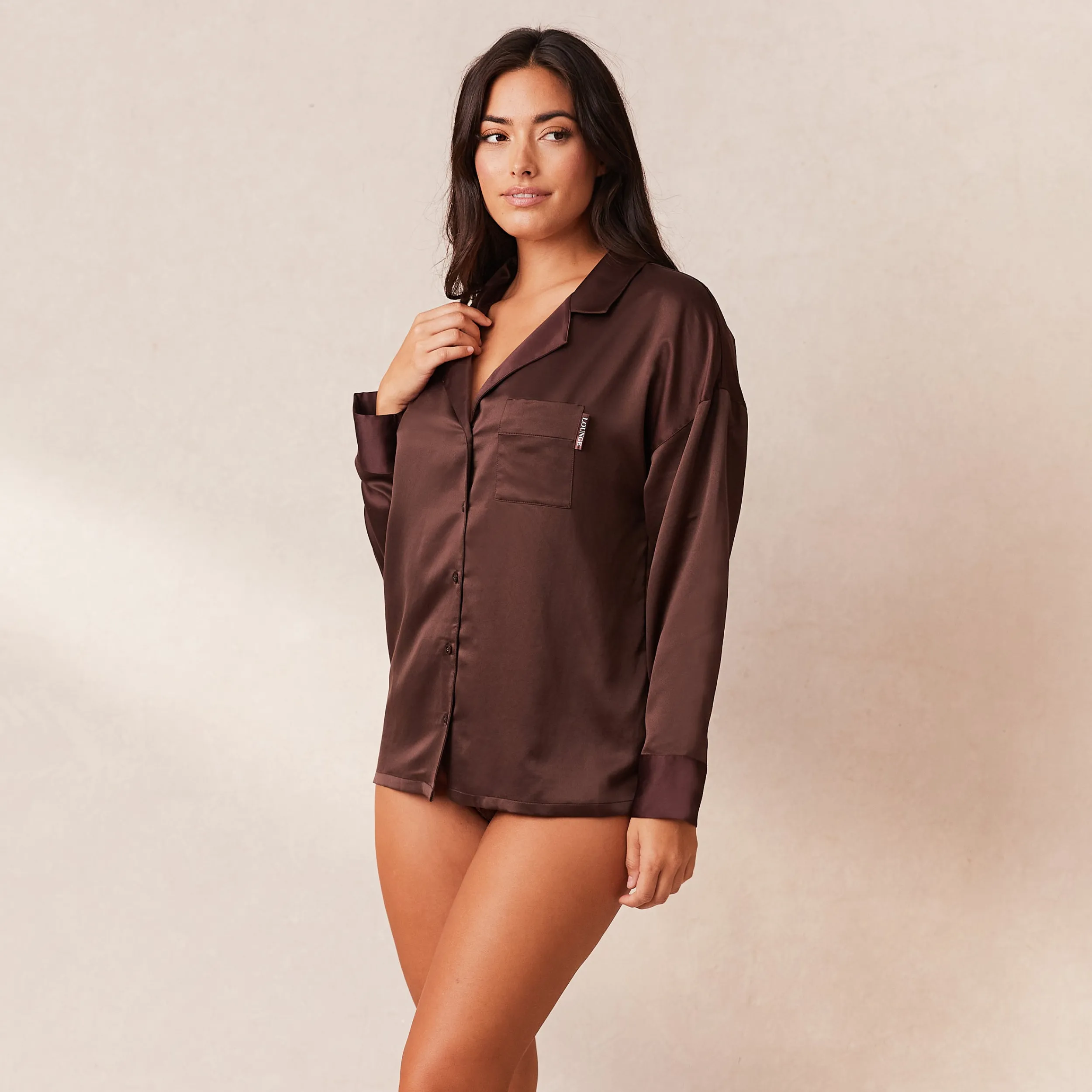 Lounge Underwear Pyjamasset | Pyjamastoppar<Classic Satin Pyjamaskjorta - Choklad