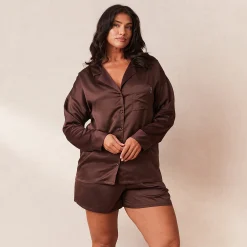 Lounge Underwear Pyjamasset | Pyjamastoppar<Classic Satin Pyjamaskjorta - Choklad