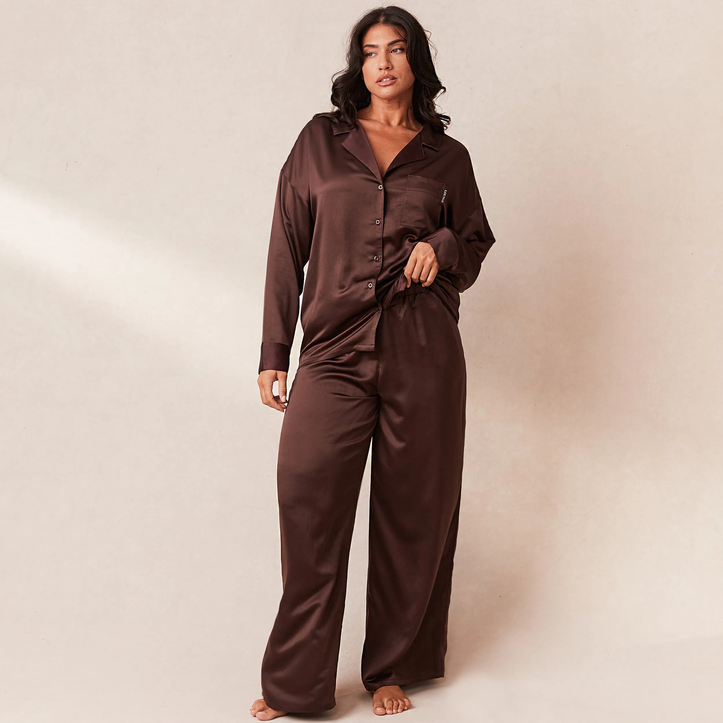 Lounge Underwear Pyjamasset | Pyjamastoppar<Classic Satin Pyjamaskjorta - Choklad