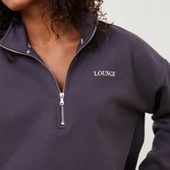 Lounge Underwear Huvtröjor Och Tröjor<Essential Oversized Tröja med Kvart Dragkedja - Rökblått