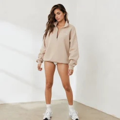Lounge Underwear Huvtröjor Och Tröjor<Essential Oversized Tröja med Kvart Dragkedja - Sand