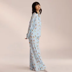 Lounge Underwear Pyjamastoppar | Pyjamasset<Modal Pyjamaskjorta - Blue Croissant Blå