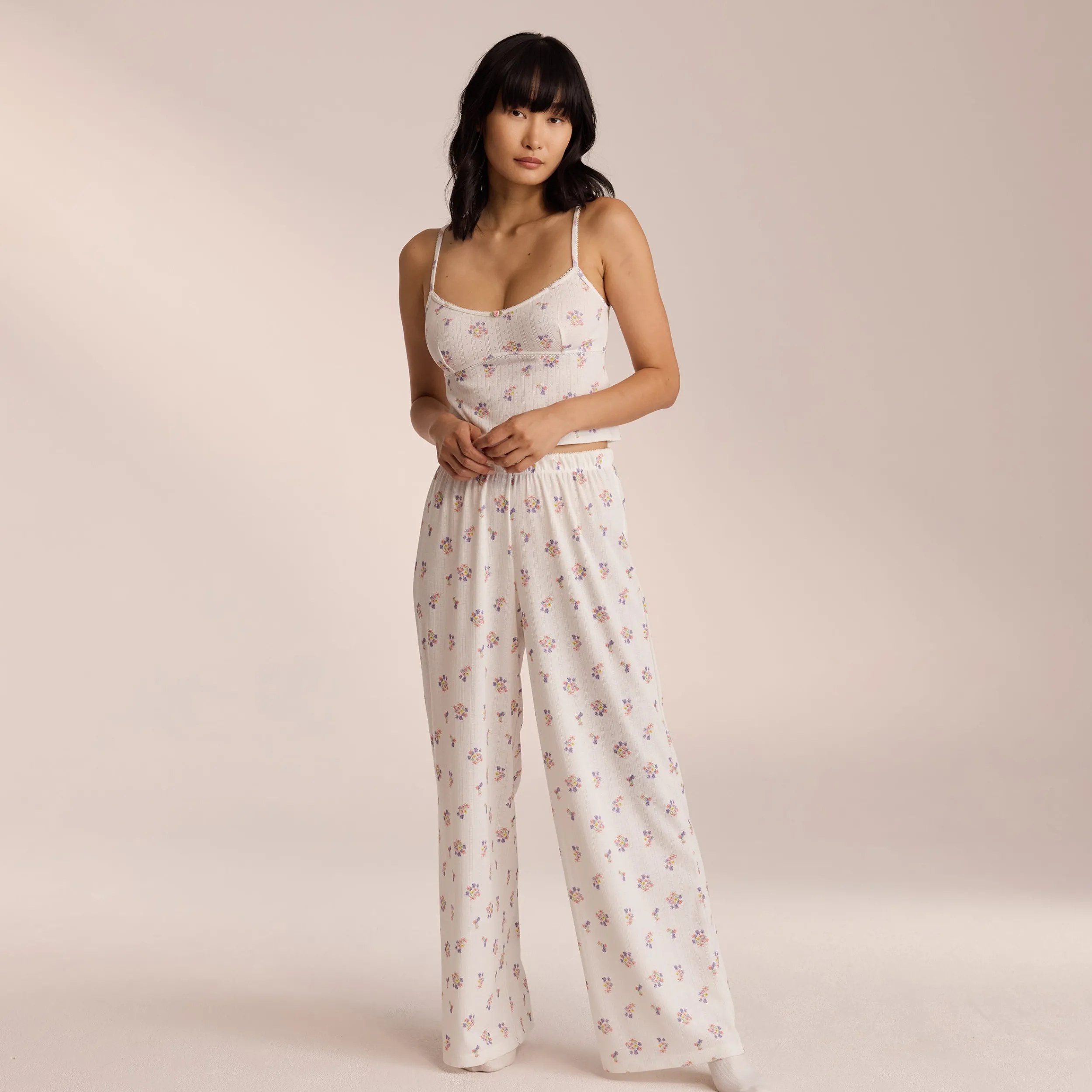 Lounge Underwear Pyjamasbyxor<Pointelle Pyjamabyxor - Blommig Vit BlommigVit