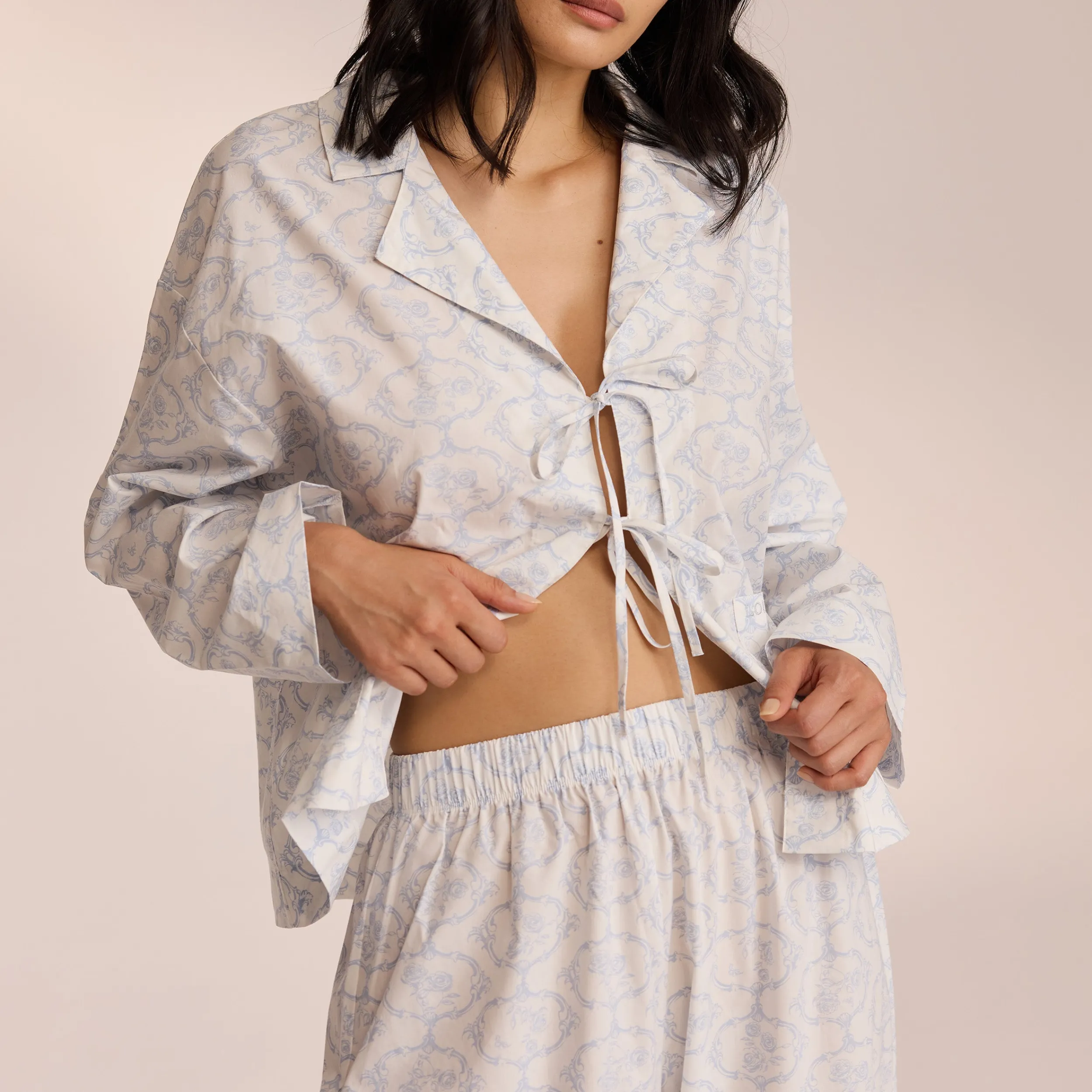 Lounge Underwear Pyjamastoppar<Pyjamasskjorta i Bomull - Blue Blå