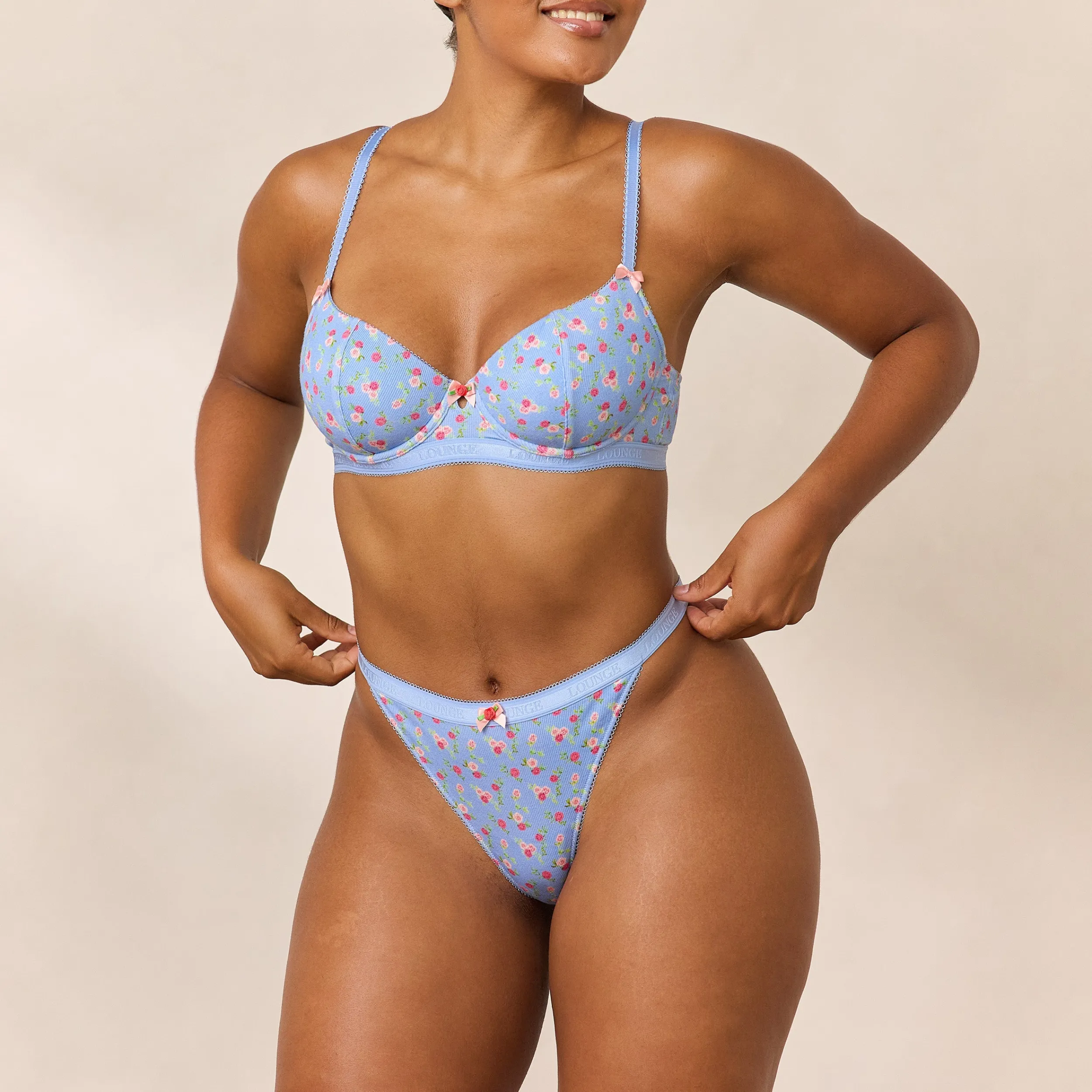 Lounge Underwear Balcony | Med Bygel<Rosebud Ribbed Balcony BH - Blommig Blå BlommigBlå