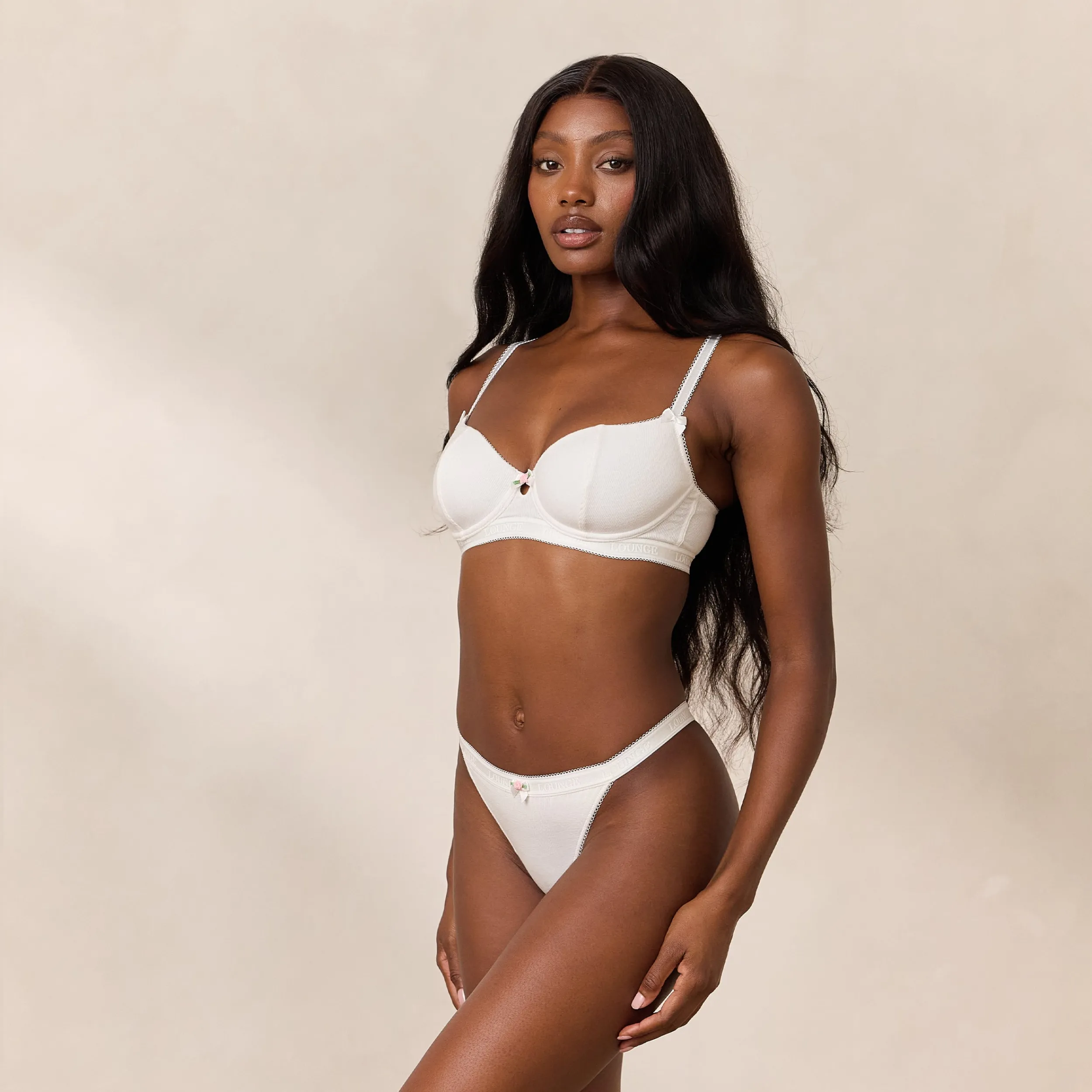 Lounge Underwear Vadderad<Rosebud Ribbed Balcony BH - Vit