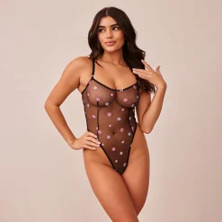 Lounge Underwear Bodysuits<Sheer Floral Bodysuit - Svart