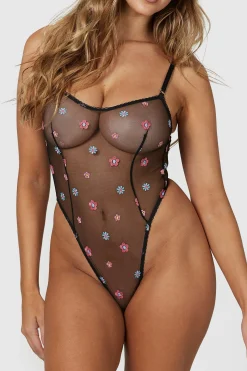 Lounge Underwear Bodysuits<Sheer Floral Bodysuit - Svart