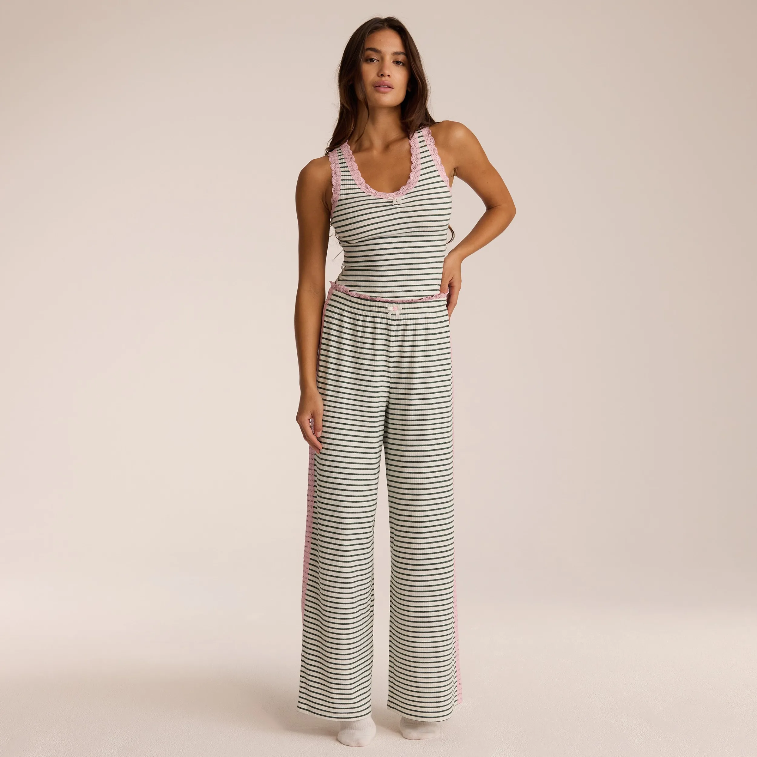Lounge Underwear Pyjamasbyxor<Spets Pyjamabyxor - Gröna Ränder GrönaRänder