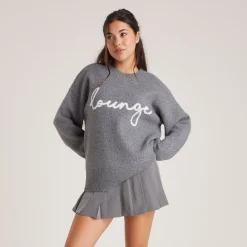 Lounge Underwear Huvtröjor Och Tröjor | Tröjor & Koftor<Stickad Lounge Tröja med rund hals - Grå