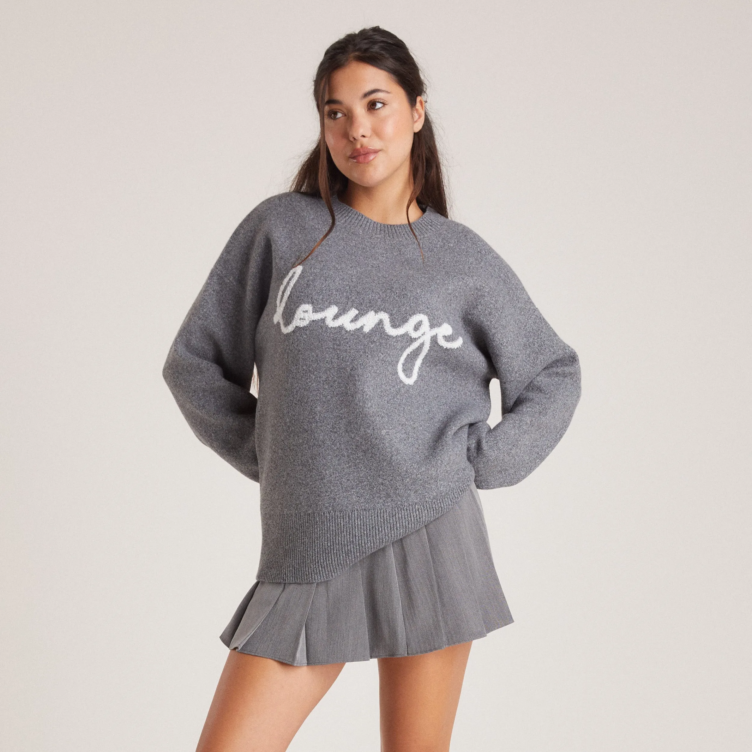 Lounge Underwear Huvtröjor Och Tröjor | Tröjor & Koftor<Stickad Lounge Tröja med rund hals - Grå