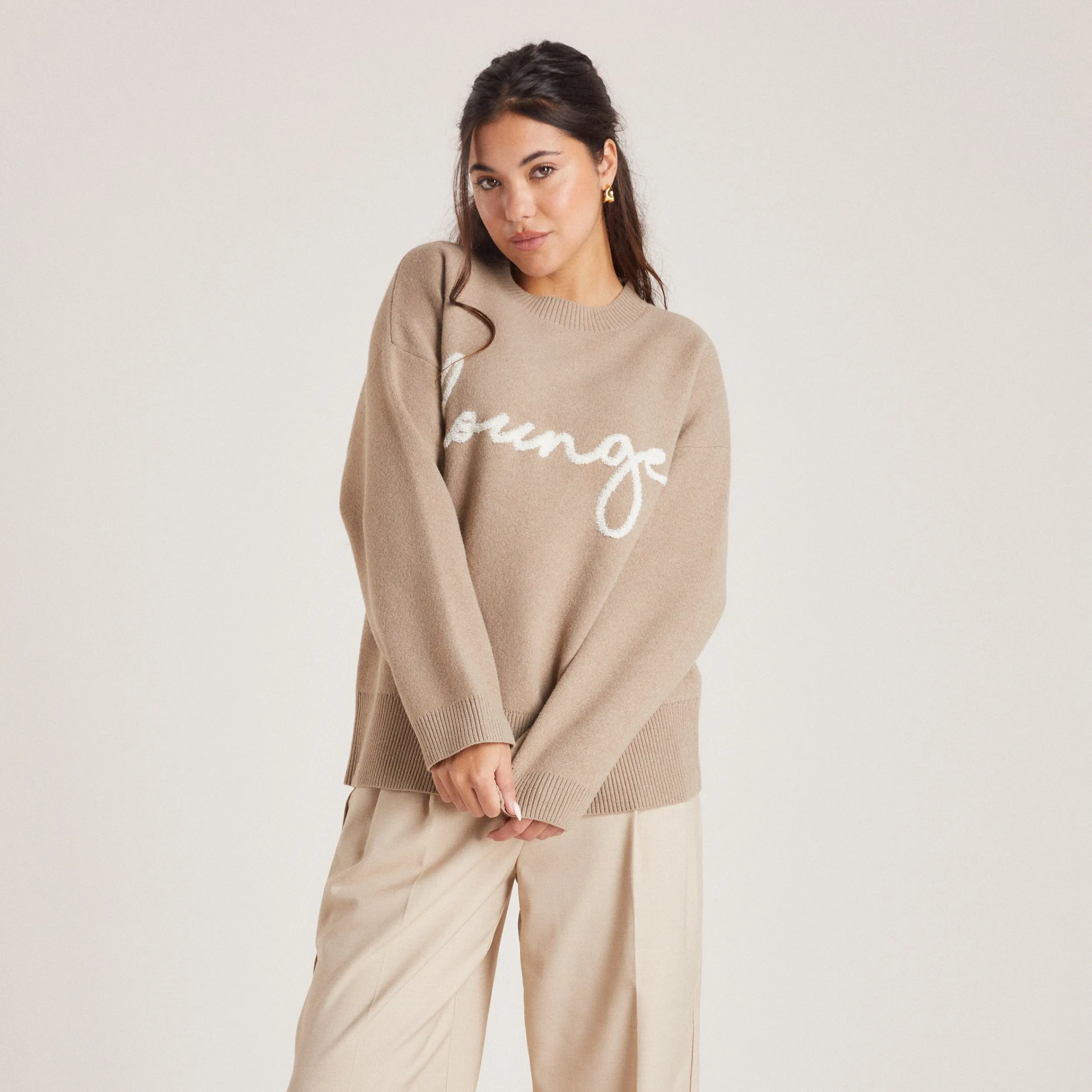 Lounge Underwear Huvtröjor Och Tröjor | Tröjor & Koftor<Stickad Lounge Tröja med rund hals - Brödfärgad