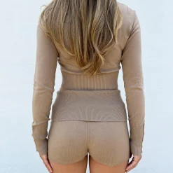 Lounge Underwear Shorts<Stickade Shorts med Vikmidja - Minkfärgad