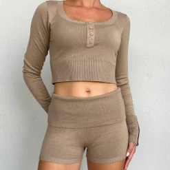 Lounge Underwear Shorts<Stickade Shorts med Vikmidja - Minkfärgad