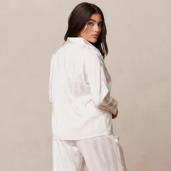 Lounge Underwear Pyjamastoppar<Striped Satin Pyjamaskjorta - Pärlfärgad