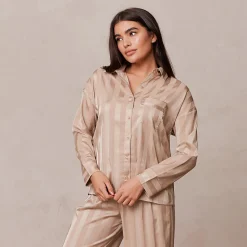 Lounge Underwear Pyjamasset | Pyjamastoppar<Striped Satin Pyjamaskjorta - Mink