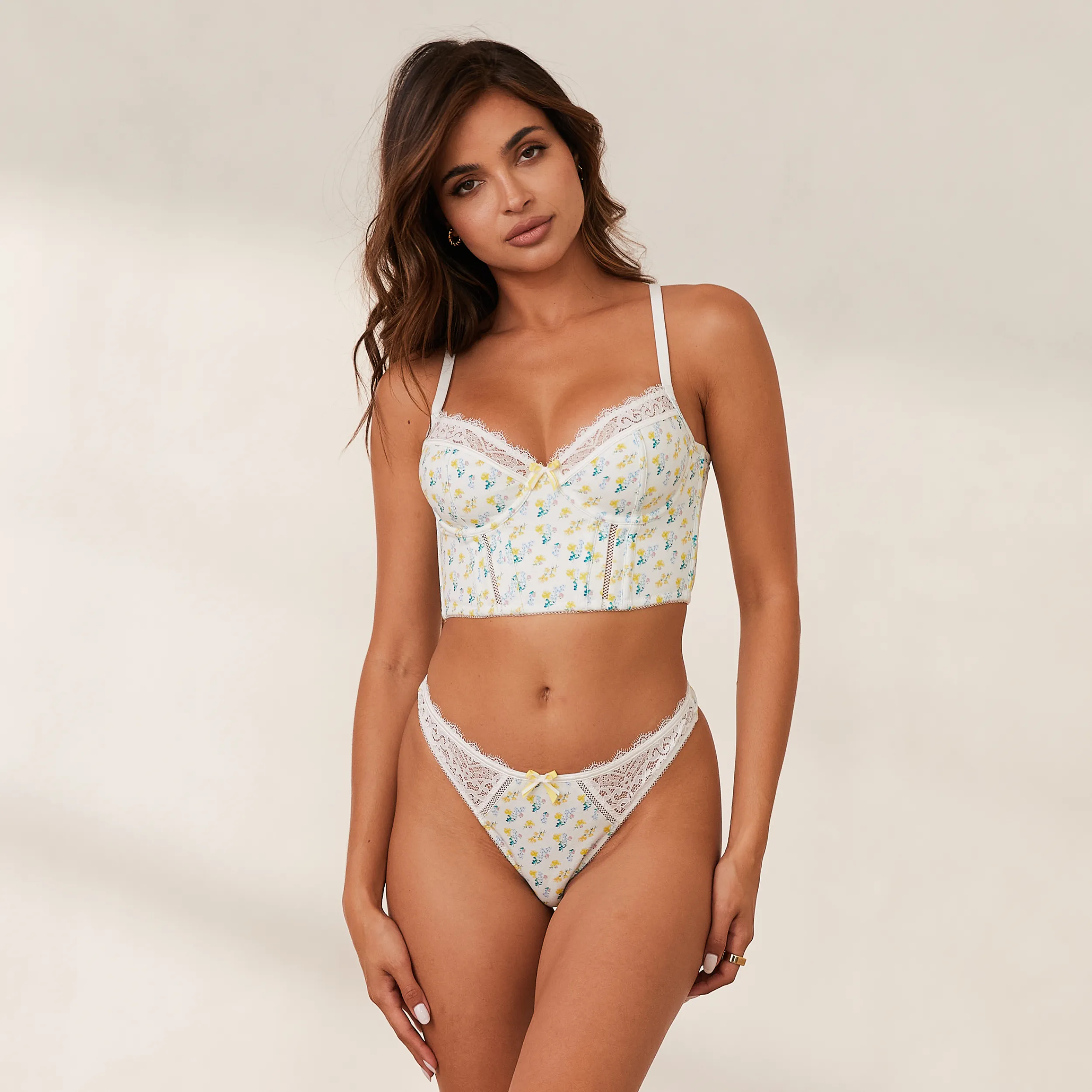 Lounge Underwear Longline<Sweet Longline BH - Blommig Vit BlommigVit