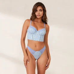 Lounge Underwear Med Bygel | Longline<Sweet Longline BH - Blommig Blå BlommigBlå