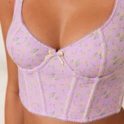 Lounge Underwear Med Bygel | Longline<Sweet Longline BH - Blommig Lila BlommigLila
