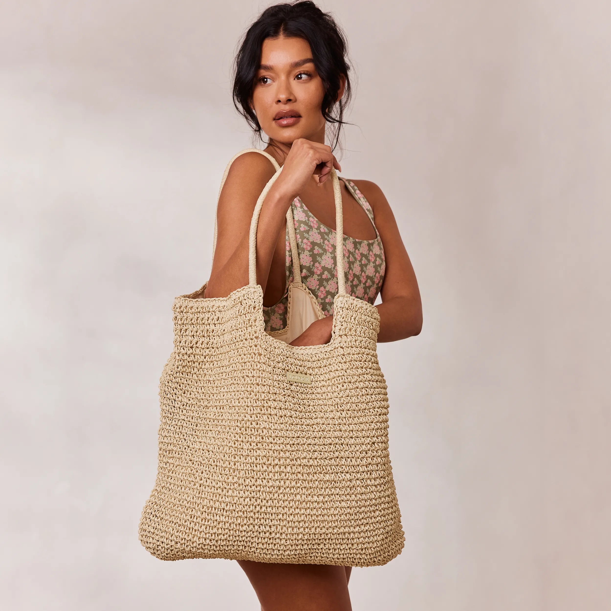 Lounge Underwear Accessoarer<Tote Bag med strå - Beige Natural