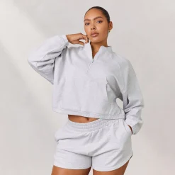 Lounge Underwear Kläder<Varsity Tröja med Kvart Dragkedja - Frostfärgad
