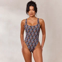 Lounge Underwear Baddräkter<Vändbar Baddräkt med Höga Ben - Brun/Blommig Brun/Blommig